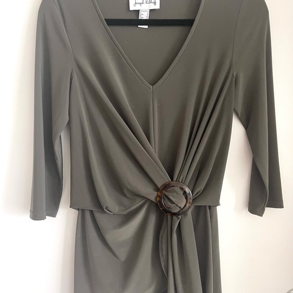 Joseph Ribkoff olive green faux wrap top - Picture 2 of 5
